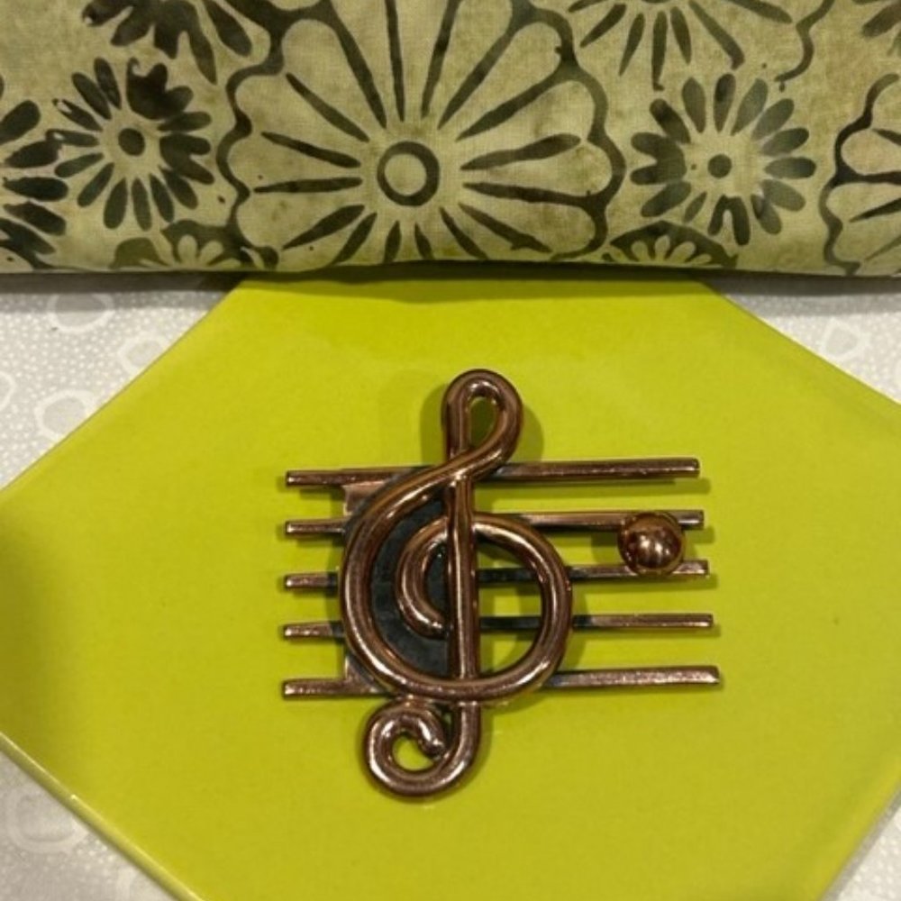 VTG RENOIR Copper Musical Note BROOCH - Picture 6 of 7